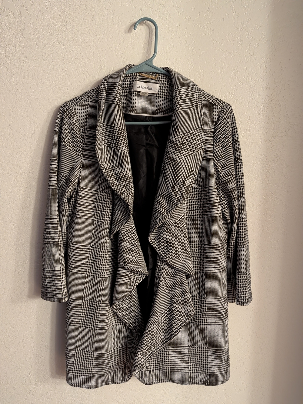 Calvin Klein Black & White Glen Plaid Drape Blazer